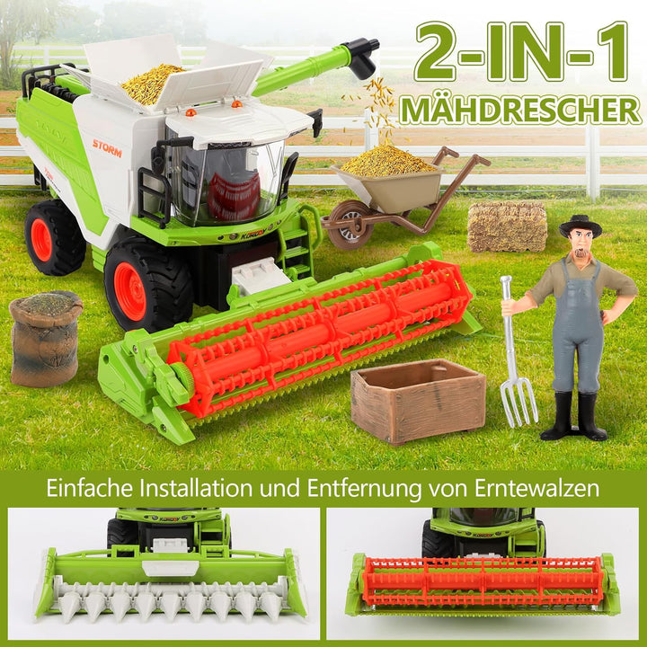 Charmofun Ferngesteuerter Mähdrescher, Mähdrescher Spielzeug Gross, RC Harvester Traktor mit Licht u