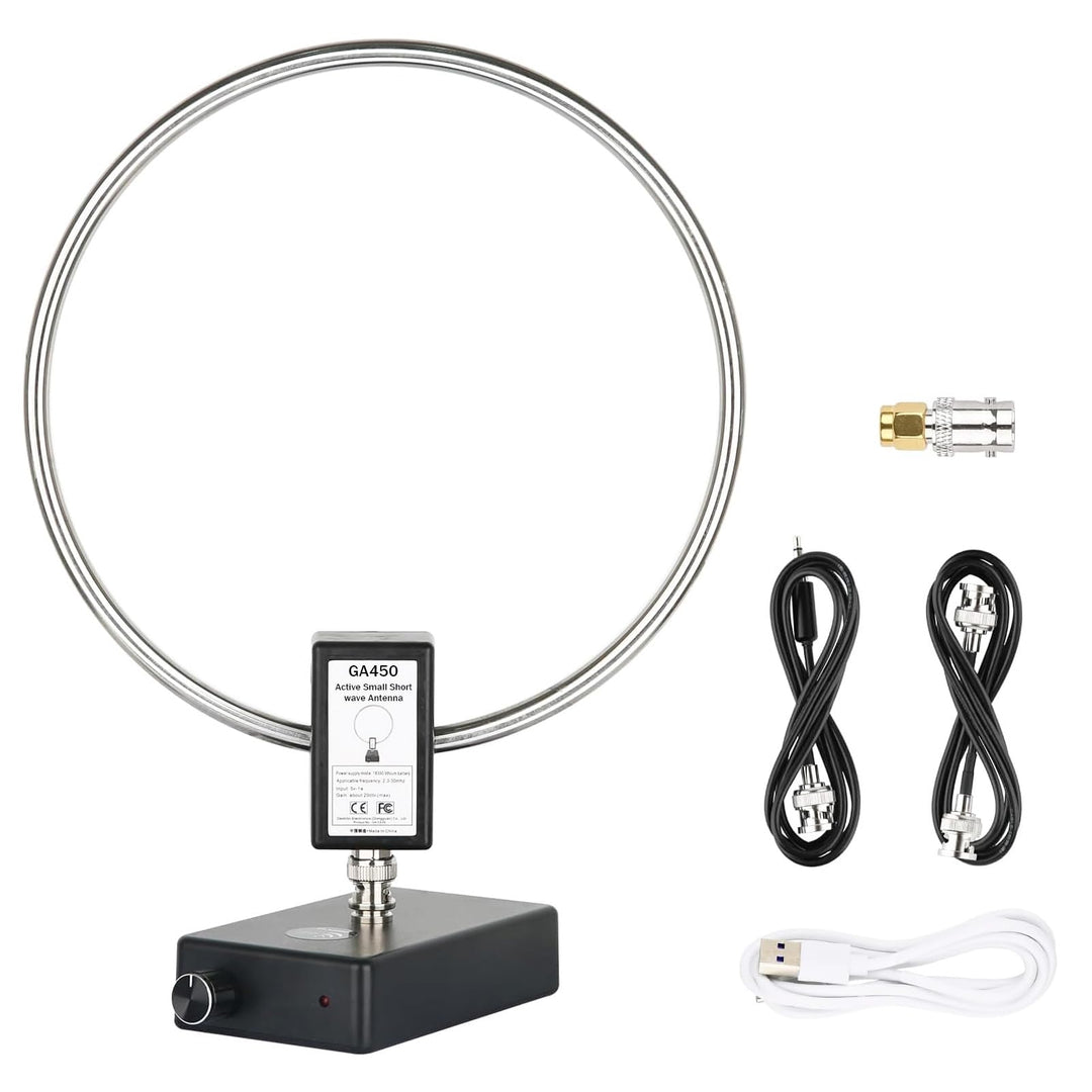 AURSINC Aktive Kurzwellen-Ringantenne GA450 mit BNC-Kabel, SW 2,3–30 MHz, MW 522–1710 kHz – Tragbare