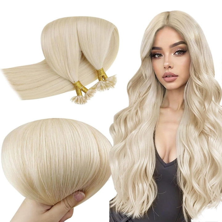 RUNATURE Extensions Bonding Platinblond Pre Bonded Haarverlangerung Echthaar Keratin Bondings 18 Zol