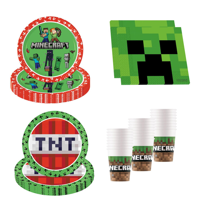 Procos - Minecraft Geburtstagsdeko, 52-Teilig, Pappteller, Becher und Servietten für Kindergeburtsta