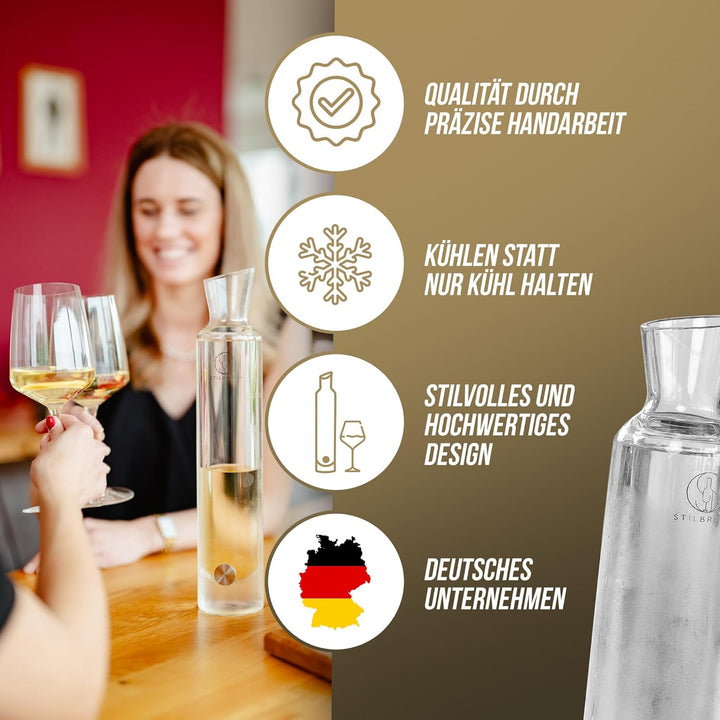 Stilbruch® Weinkühler Weinkaraffe Glaskaraffe - perfekte Temperatur in 5 Min., Weindekanter handgefe