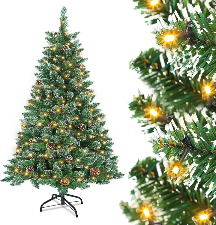 Aufun Weihnachtsbaum künstlich mit Beleuchtung, 120cm Tannenbaum künstlich mit Schnee und Kiefernzap
