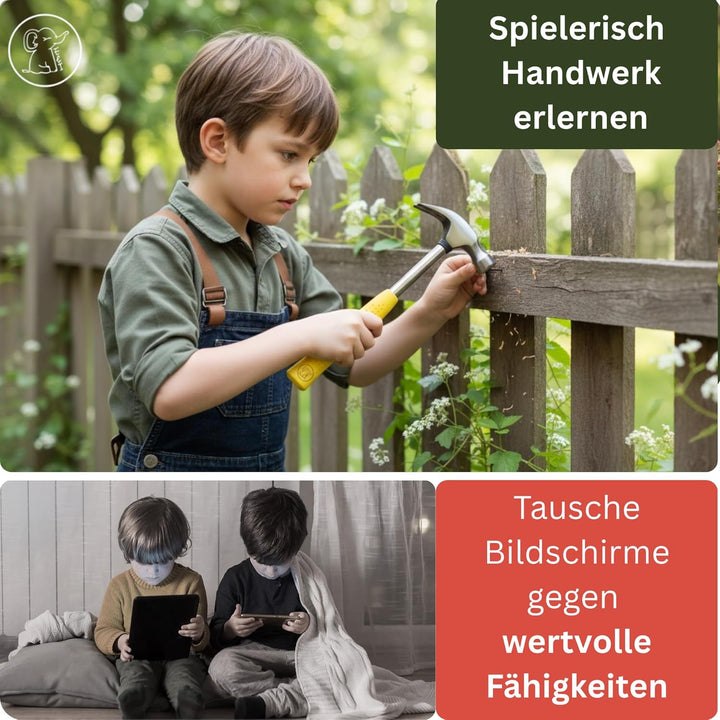 Eli® Kinderhammer + Säge – Echtes Werkzeug für Kinder mit ergonomisch rutschhemmenden Griff – Metall