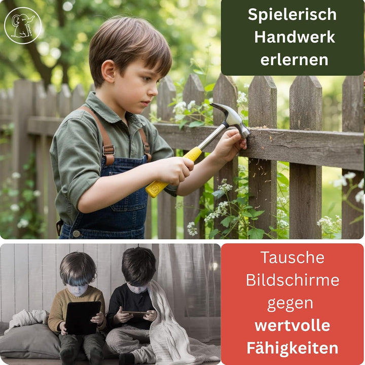 Eli® Kinderhammer + Holzraspeln – Echtes Werkzeug für Kinder mit ergonomisch rutschhemmenden Griff –
