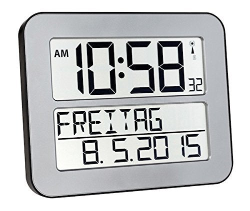TFA Dostmann Timeline Max Digitale Funkuhr, Kunststoff (Silber mit Batterien), Silber mit Batterien