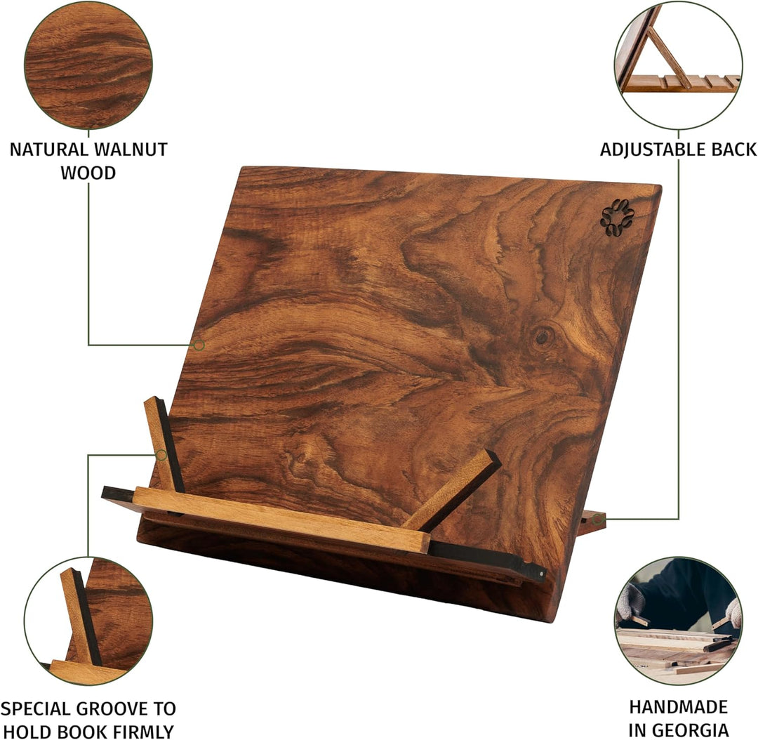 TILISMA-Handgefertigter Kochbuchhalter aus Holz-Buchhalter aus Nussbaumholz für freihändiges Lesen -