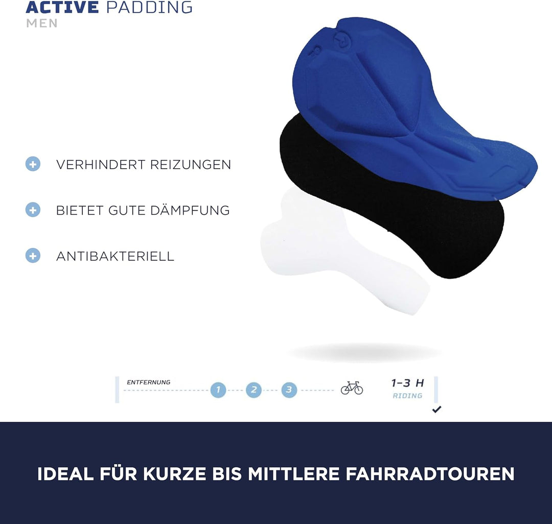 Rogelli Core Radlerhose Herren mit Sitzpolster - Lange Fahrradhose Mit Trager - Atmungsaktiv - Schwa