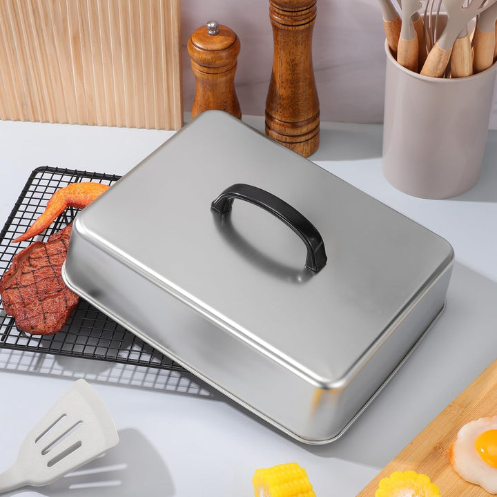 Happyyami Burgerglocke Edelstahl Rechteckige Grillabdeckung mit Glatter Oberfläche und Hitzebeständi
