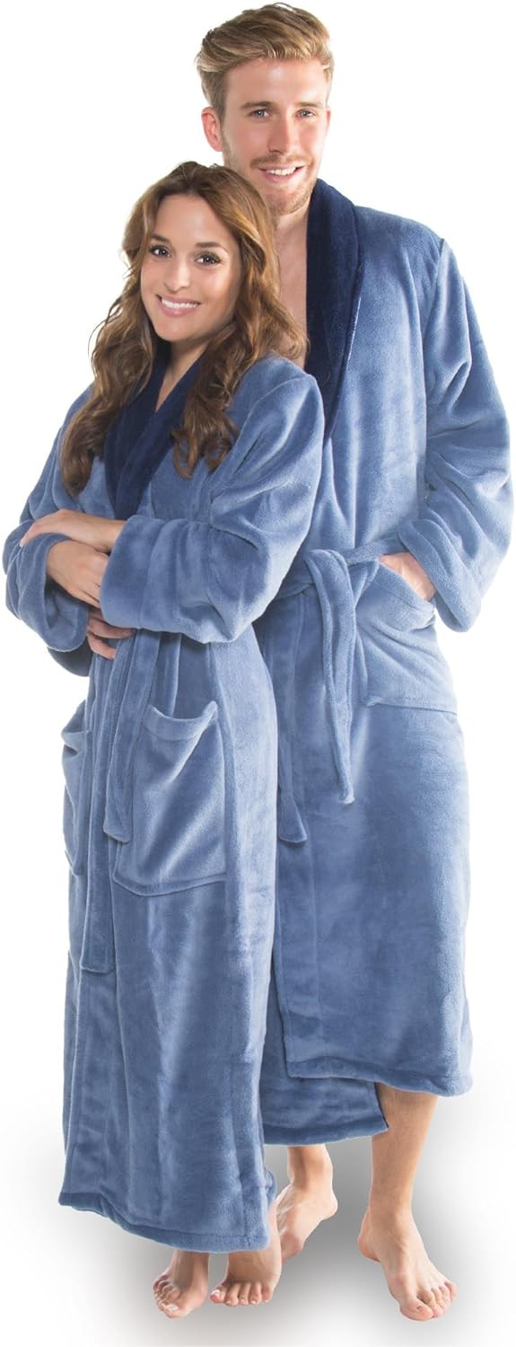 CelinaTex Nevada Bademantel Damen Herren L mittel blau dunkel blau Mikrofaser Saunamantel Coral Flee