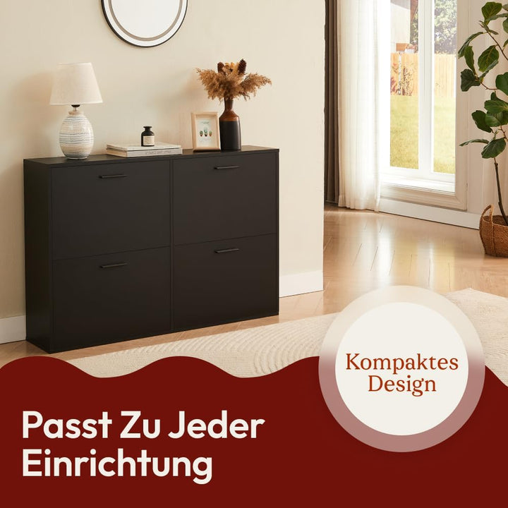 CASABEL Schuhschrank mit 4 Klappen – Schuhschrank Eingang Schwarz, Modernes Design, Grosse Kapazität