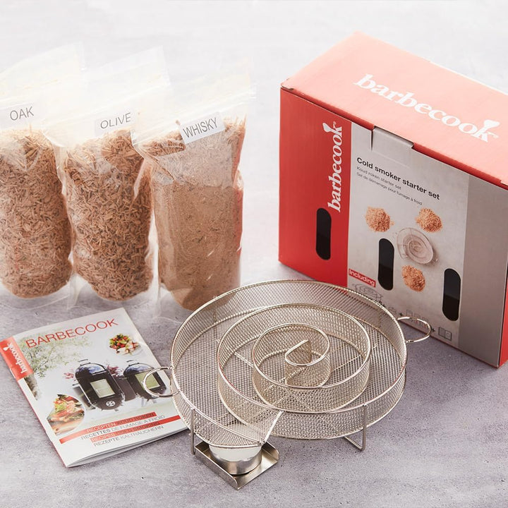 Barbecook Rauchgenerator zum Kalträuchern mit 3 Beuteln Rauchermehl Olive, Whisky und Eiche Kaltrauc