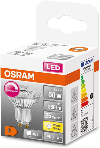 OSRAM Superstar Reflektorlampe für GU10-Sockel, klares Glas ,Warmweiss (2700K), 230 Lumen, Ersatz fü