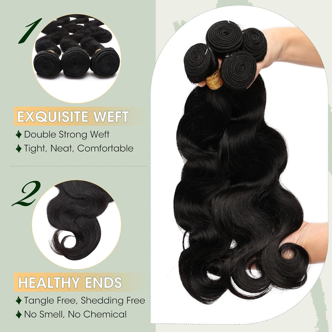 Elailite Haartressen Echthaar Schwarz Sew in Bündel Hair Extensions Tressen Haarverlängerungen Brasi