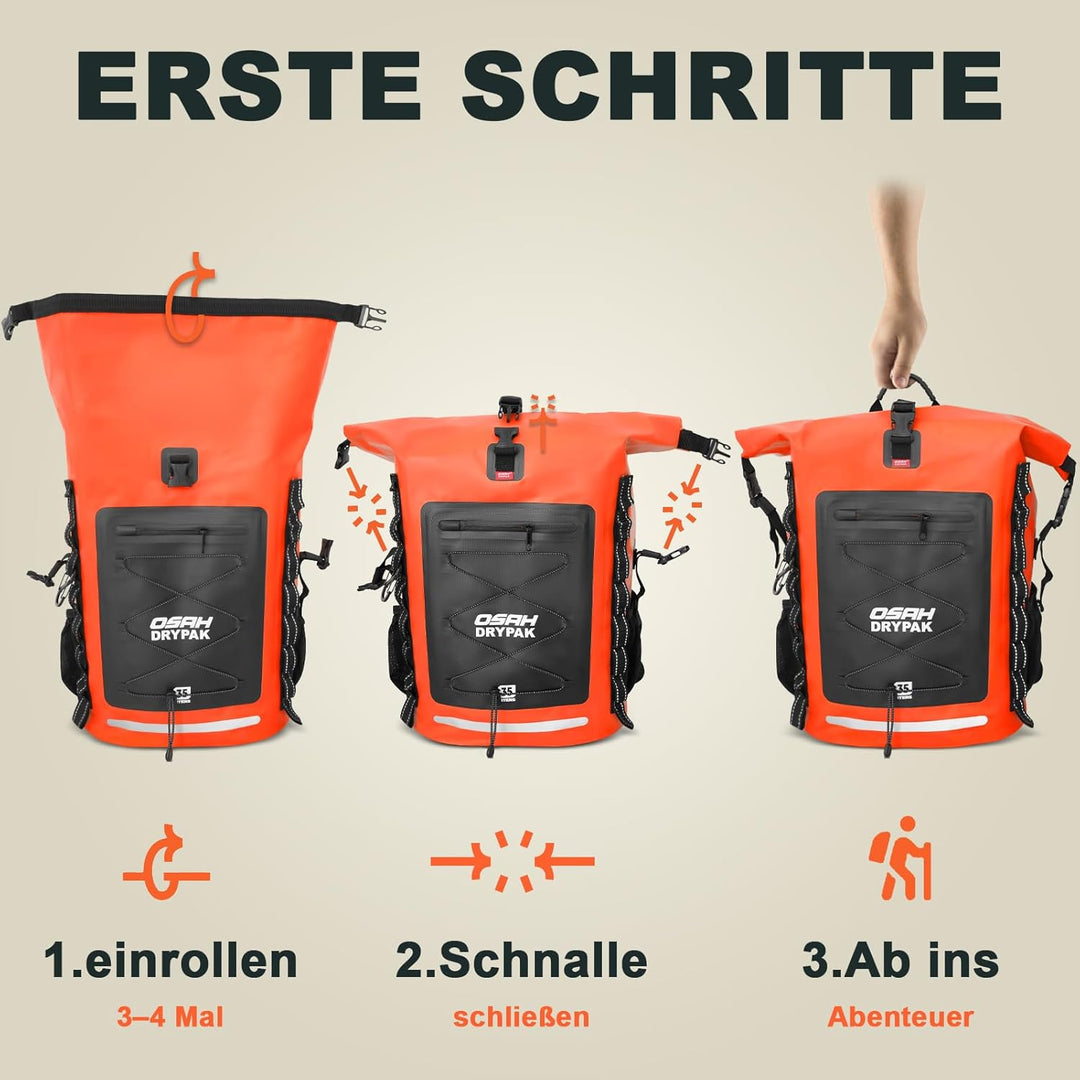 OSAH DRYPAK Wasserdichter Rucksack – 25L/35L/55L/85L Dry Bag Rolltop Outdoor Backpack mit Robustem R