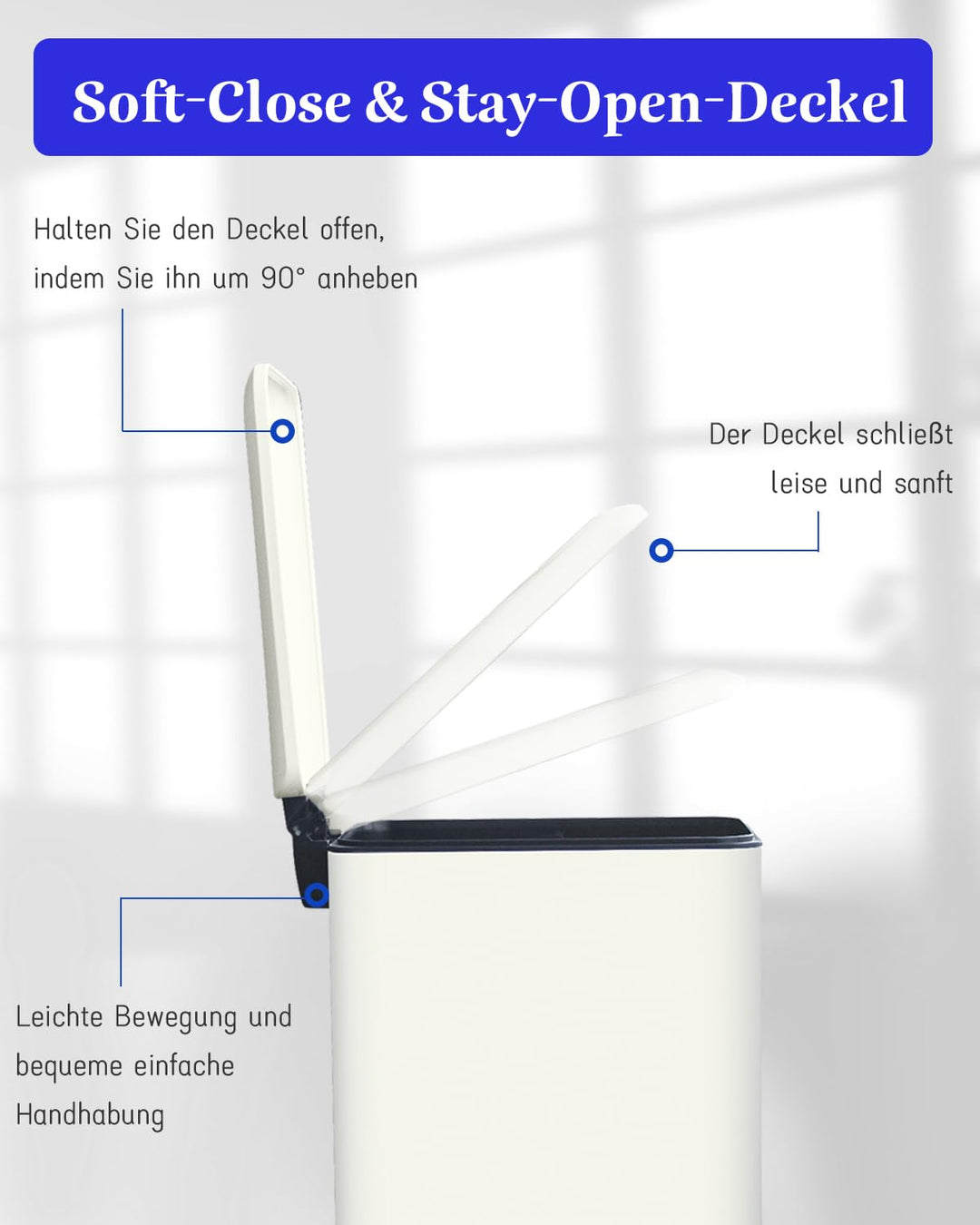 JM.YIPENG 17L Mülleimer Abfalleimer Tretmülleimer mit Deckel und Fusspedal mit Inneneimer, Rechtecki