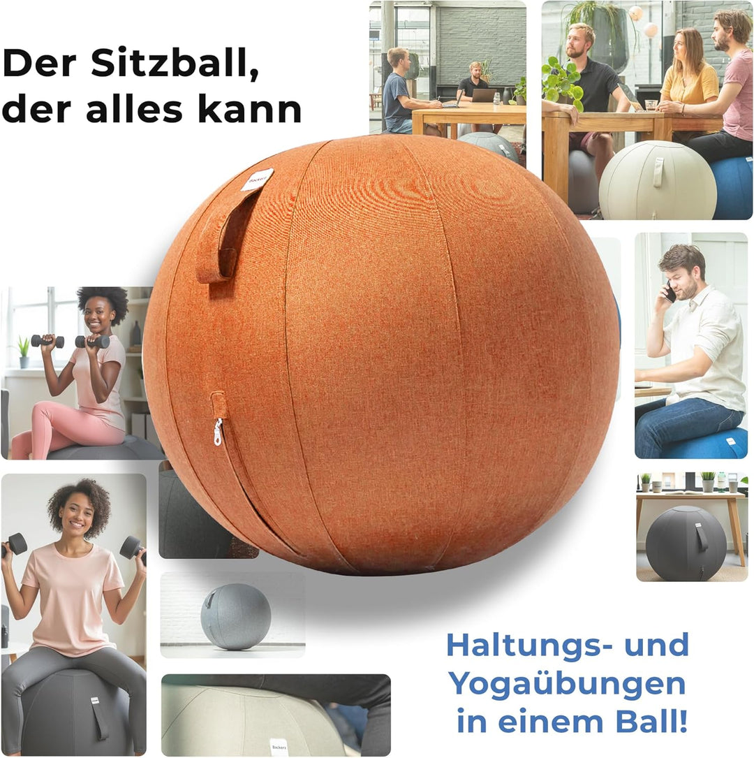 Sitzball Büro Ergonomisch 65 cm, Ergonomische Sitzmöbel für Büro und Heimbüro, Langlebiger Stoff, Gy