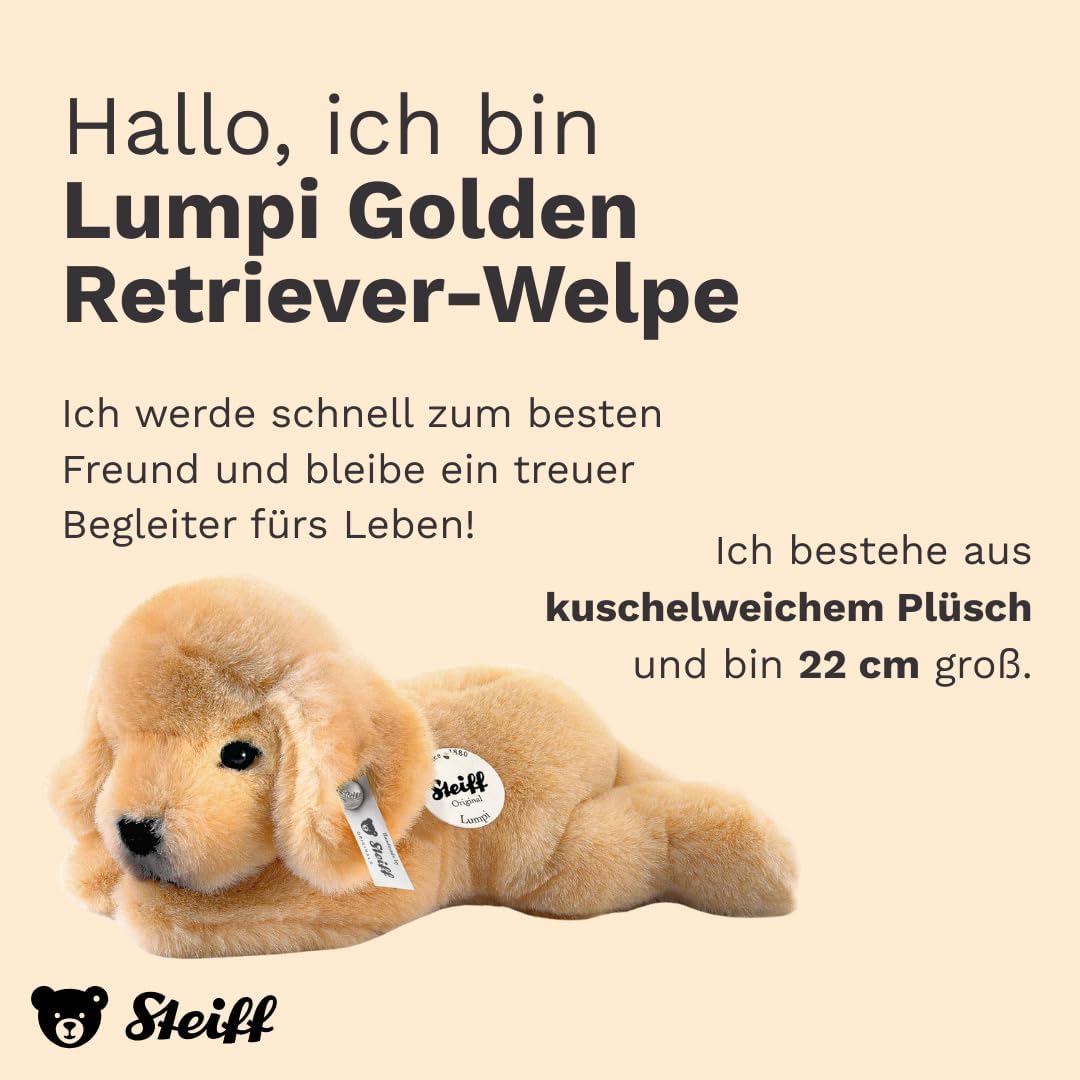 Steiff 280160 22 liegend Kleiner Freund Golden Retriever-Welpe Lumpi, GOLDBLOND, 22 cm, 22 cm