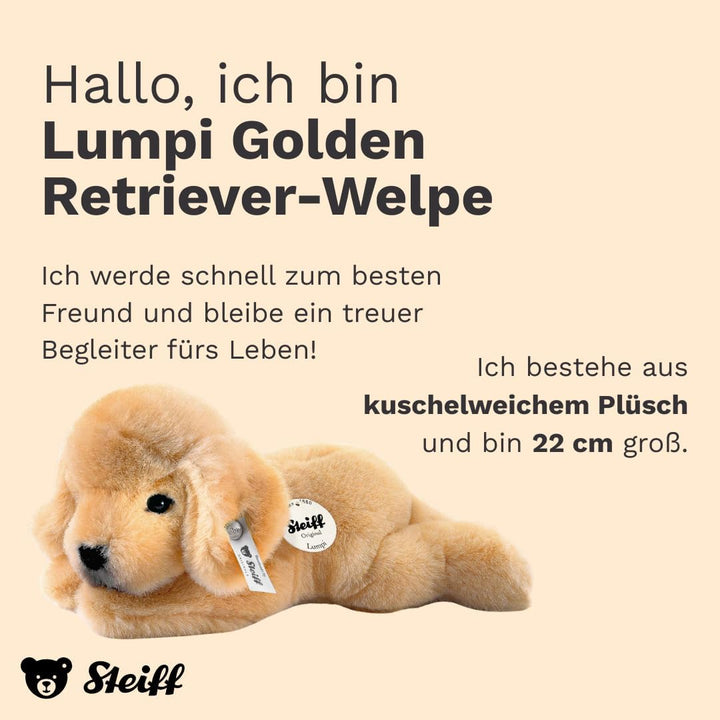 Steiff 280160 22 liegend Kleiner Freund Golden Retriever-Welpe Lumpi, GOLDBLOND, 22 cm, 22 cm
