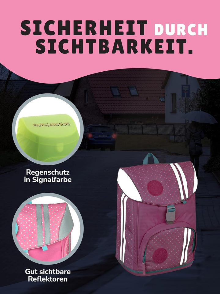 Familando Mädchen Schulranzen 1. Klasse Schul-Rucksack Set sehr leicht 8-tlg. | 3-fach Höhenverstell