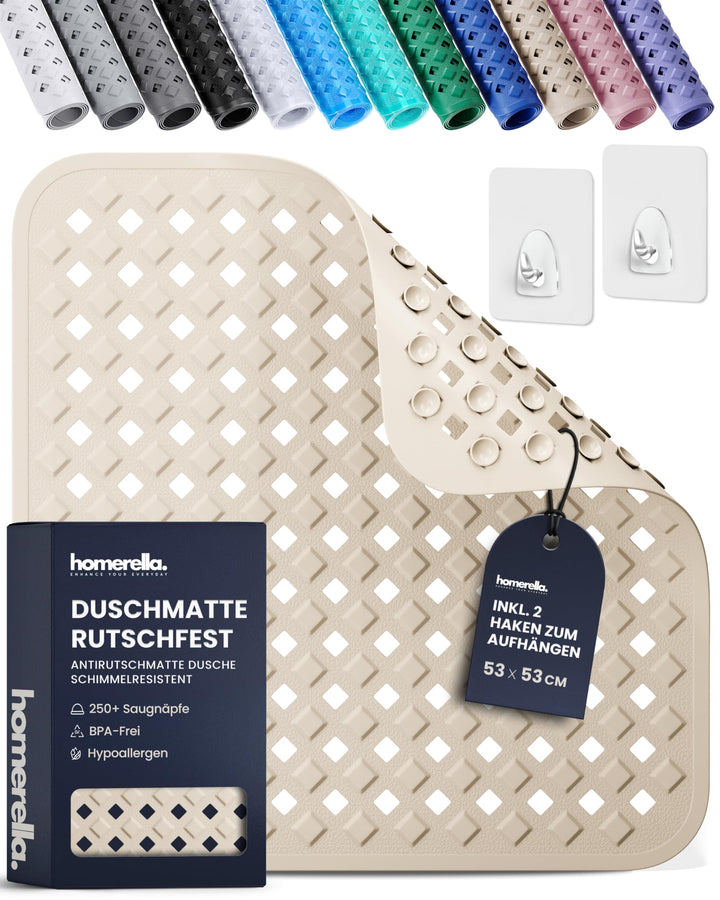 homerella© Duschmatte rutschfest 53x53cm, INKL. AUFHÄNGUNG, Antirutschmatte Dusche, schimmelresisten