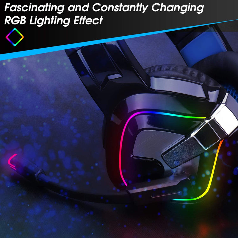 Gaming Kopfhörer für PC/PS4/Mac – August EPG100 – Stereo Gaming Headset mit RGB-LED Licht Rauschunte