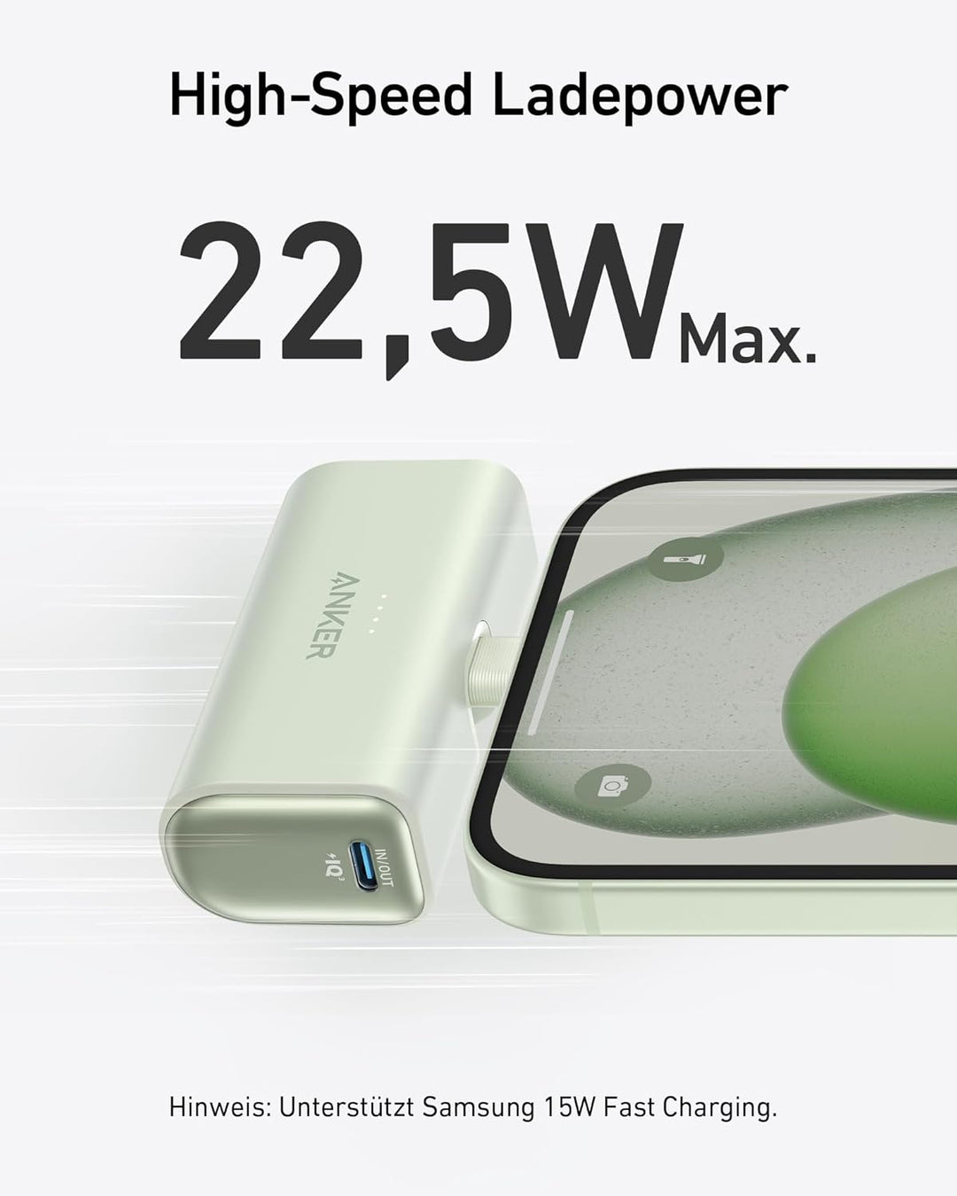 Anker Nano Powerbank, 5000mAh Powerbank 22,5W, Integrierter Faltbarer USB-C Konnektor, Kompatibel mi