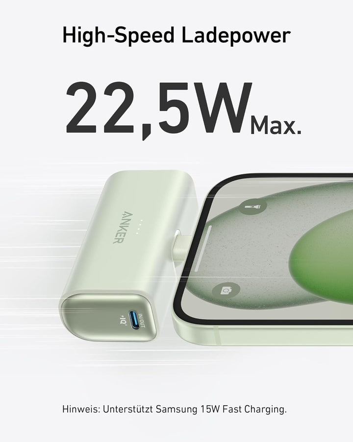 Anker Nano Powerbank, 5000mAh Powerbank 22,5W, Integrierter Faltbarer USB-C Konnektor, Kompatibel mi