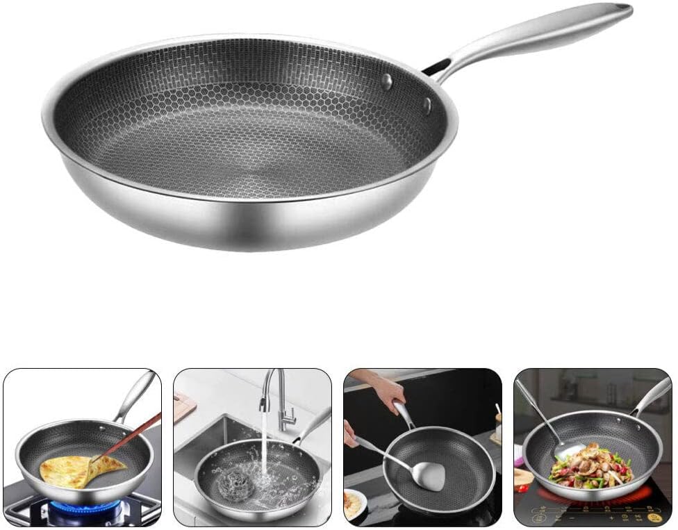 UPKOCH Edelstahl-Bratpfanne Antihaftbeschichtet Omelette-Pfanne Wabenboden Steak-Bratpfanne Gas-Koch