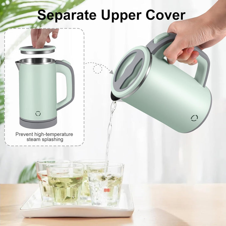 Towwoo 800ML Reisewasserkocher Klein, 600W 5 Minuten Schnelles Kochen Mini Edelstahl Wasserkocher, Ü