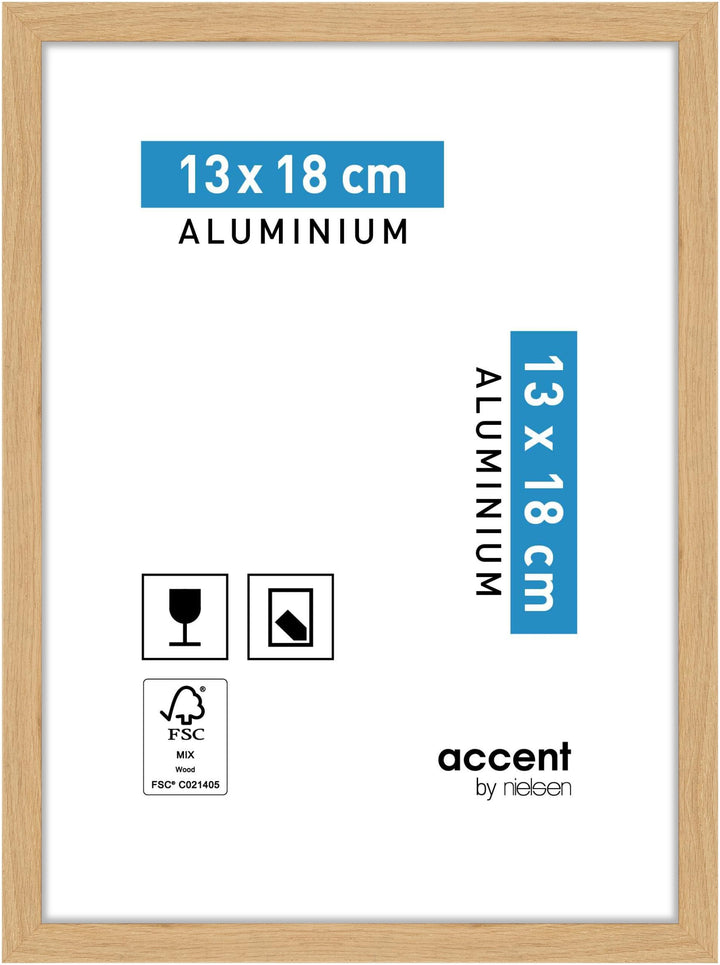 accent by nielsen Bilderrahmen, 13 x 18 cm, Aluminium, Eiche, Fotorahmen zum Auftstellen und Aufhäng
