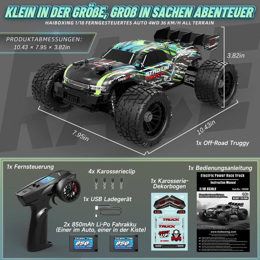 HAIBOXING Ferngesteuertes Auto 18858E, 1/18 Neues Modell 4WD 36+ km/h Hobby Offroad Monstertruck mit