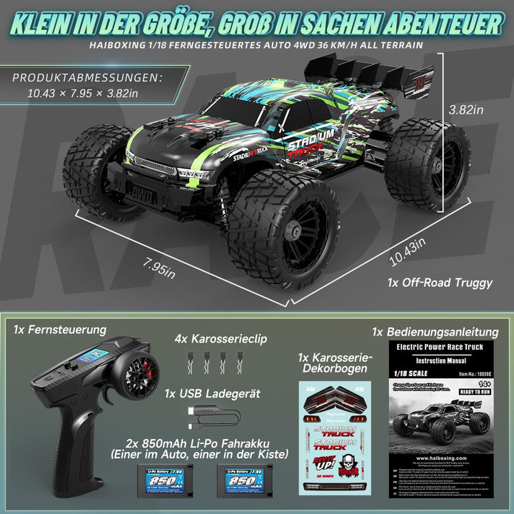 HAIBOXING Ferngesteuertes Auto 18858E, 1/18 Neues Modell 4WD 36+ km/h Hobby Offroad Monstertruck mit
