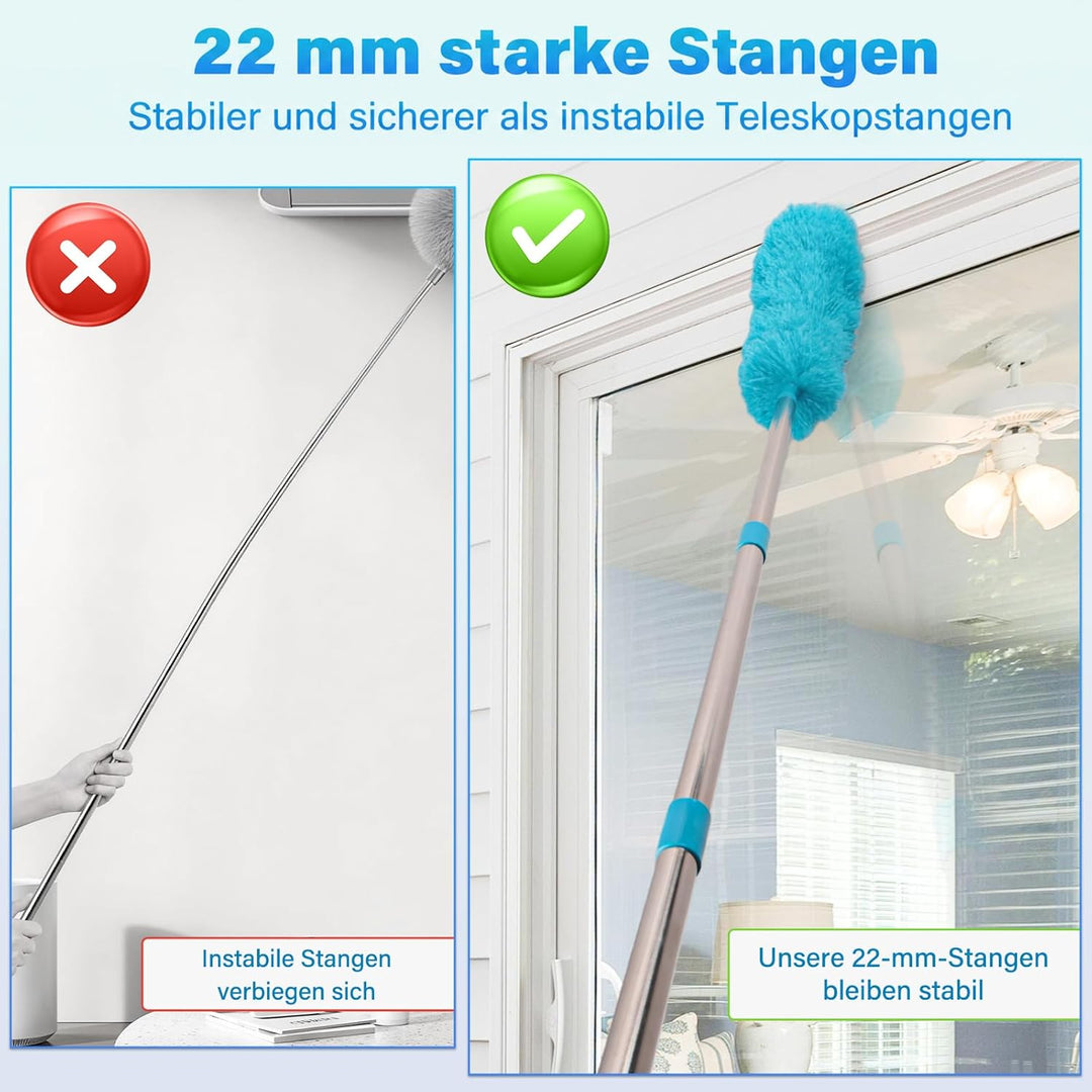 marysgift Staubwedel Teleskop Set, Staubwedel Lang Ausziehbar 310 cm, Staubwedel Waschbar mit 7×43 c