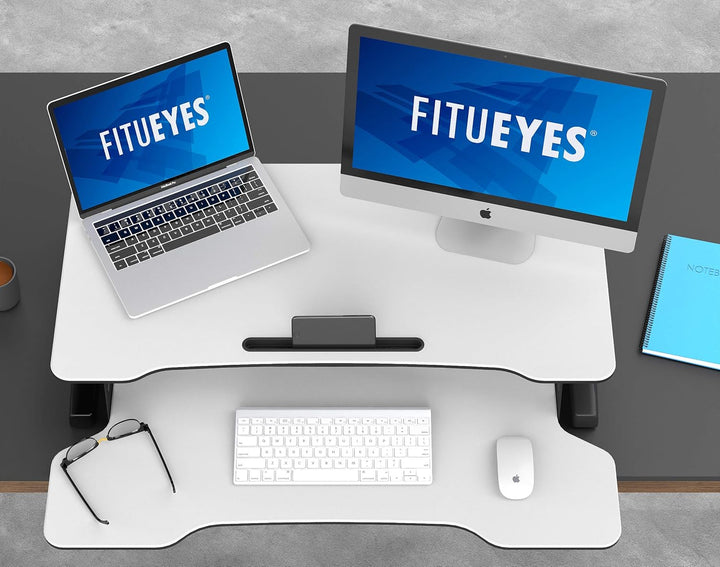 FITUEYES Höhenverstellbar Schreibtischaufsatz Büro Sitz Steh Computertisch 92 x 40 cm Stehpult mit T