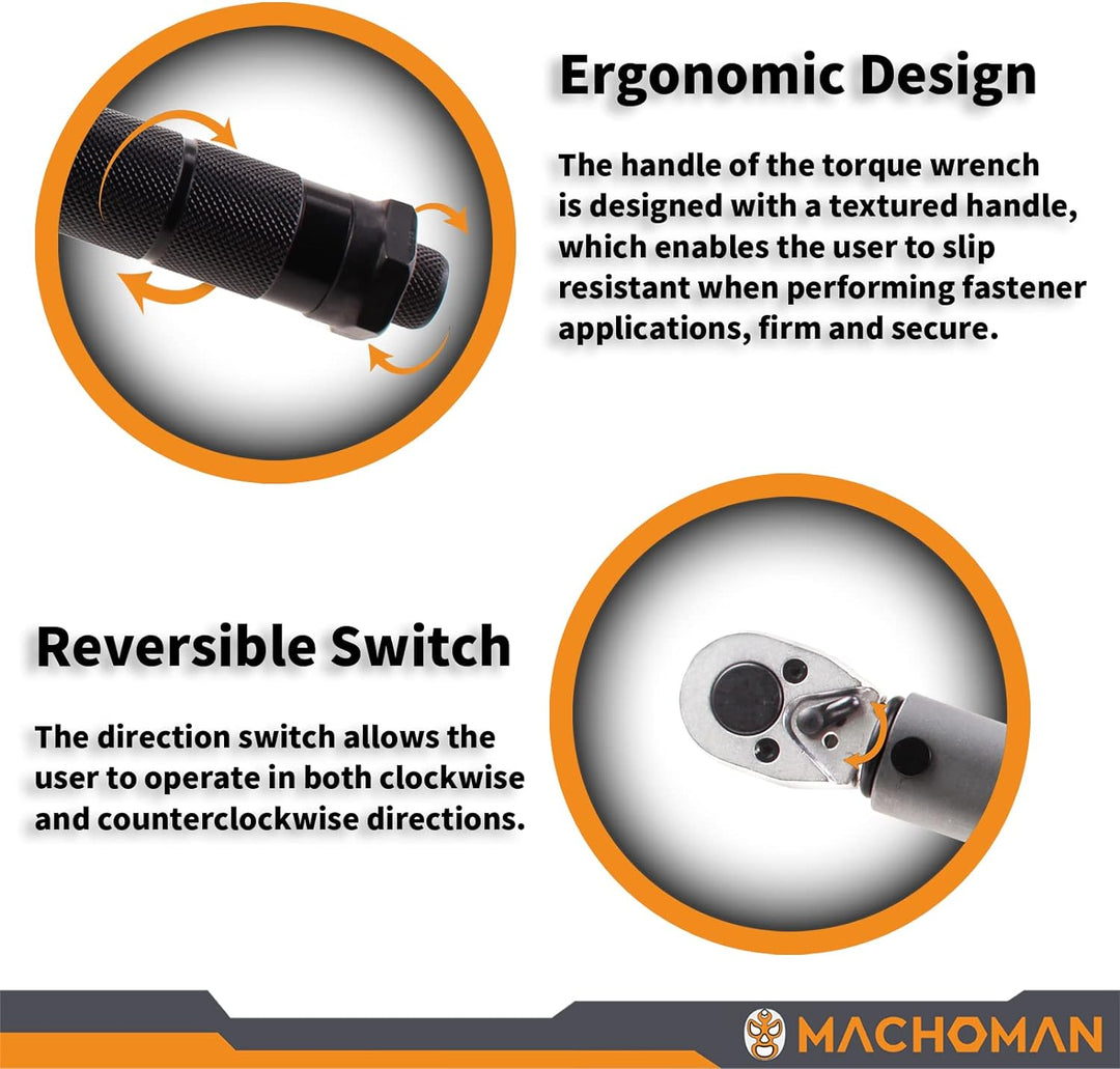 MACHOMAN ATQW203 1/4-Zoll-Trouqe-Schraubenschlüssel (5-25 Nm) mit Verlängerungsstange und 3/8-Zoll-A