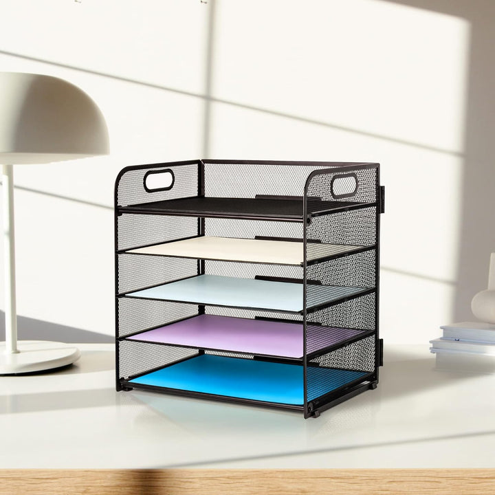 Supeasy Papier-Organizer, Briefablage mit Griff, Netzstoff, schwarzer Papiersortierer, Schreibtisch-