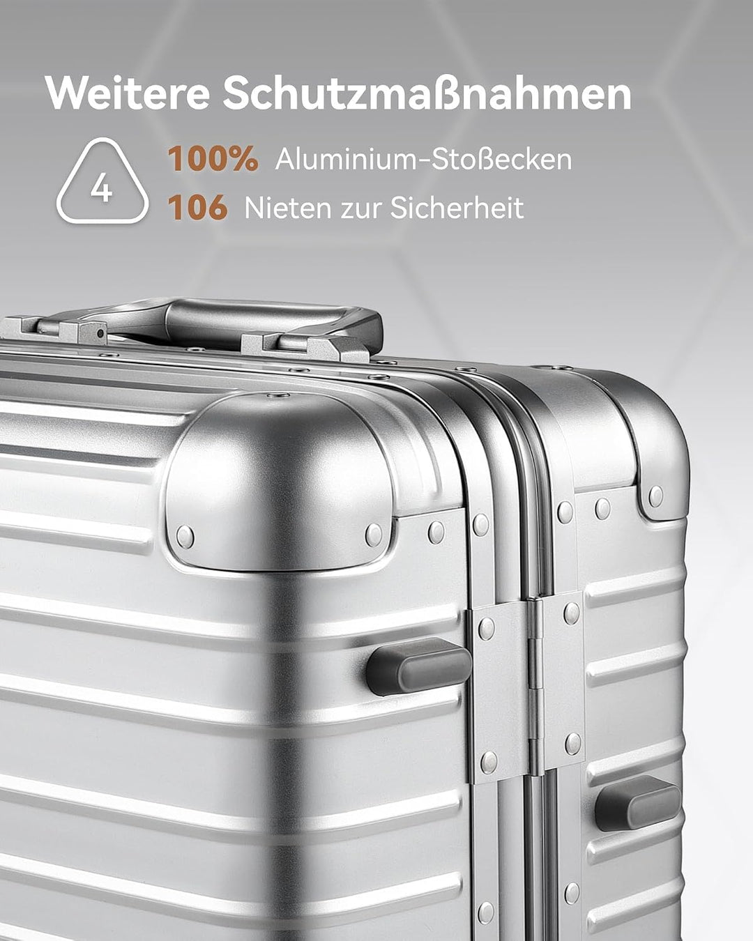 LUGGEX Aluminium Koffer Handgepäck, 100% Alu Koffer Trolleys ohne Reissverschluss, Hartschalekoffer