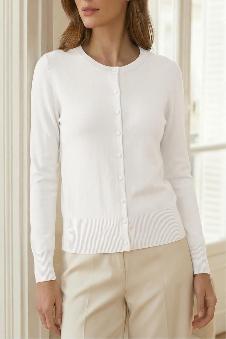 VOTEPRETTY Leichter Strickjacke Damen Cardigan Kurzarm/Langarm Sommer Solid Top Langarm S Beige, Lan