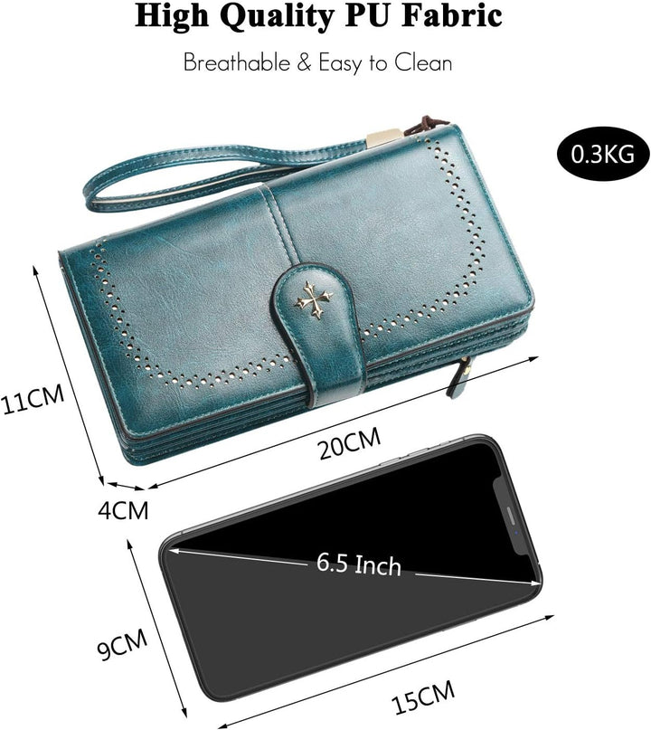 FANDARE Retro Geldbörse Wasserdicht Lange Portemonnaie Herren Damen Brieftasche Leder Portmonee Beut