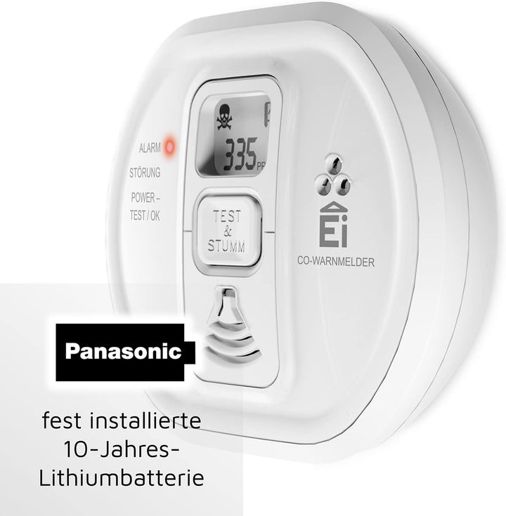 Ei Electronics Ei208D CO Kohlenmonoxidmelder (mit Display und 10-Jahres-Batterie), Weiss,