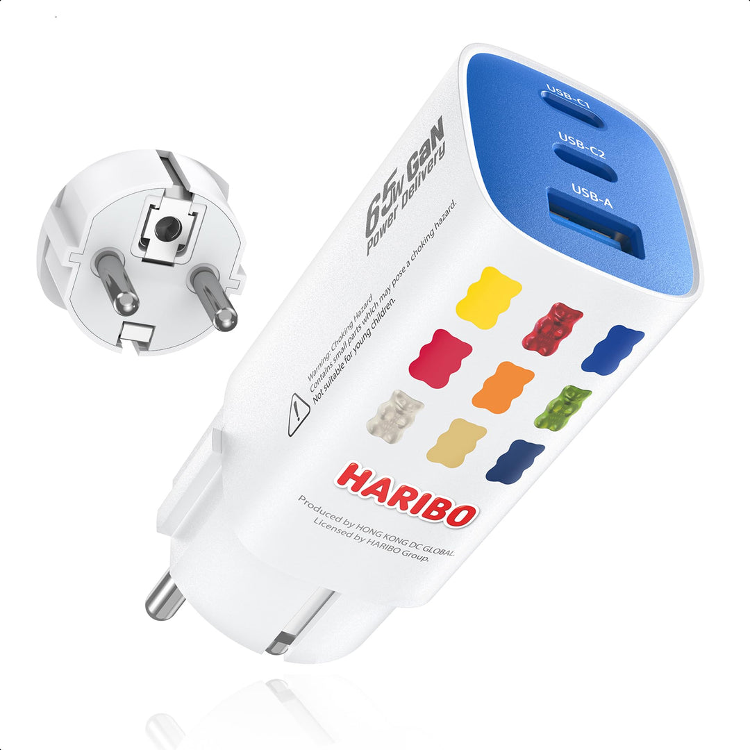 HARIBO USB C Ladegerät 65W 3-Port USB-C Netzteil Schnellladegerät PD PPS kompatibel mit MacBook, für