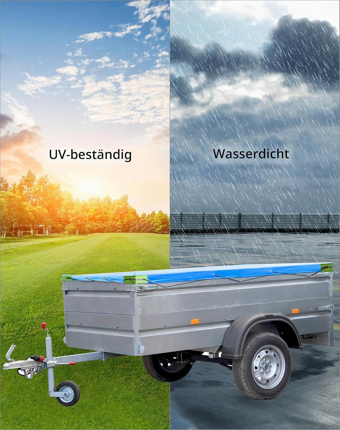 QWORK® Anhänger Flachplane mit Planenseil - 160 x 115 x 7,5 cm - Verstärktes 420D PVC Material, 160