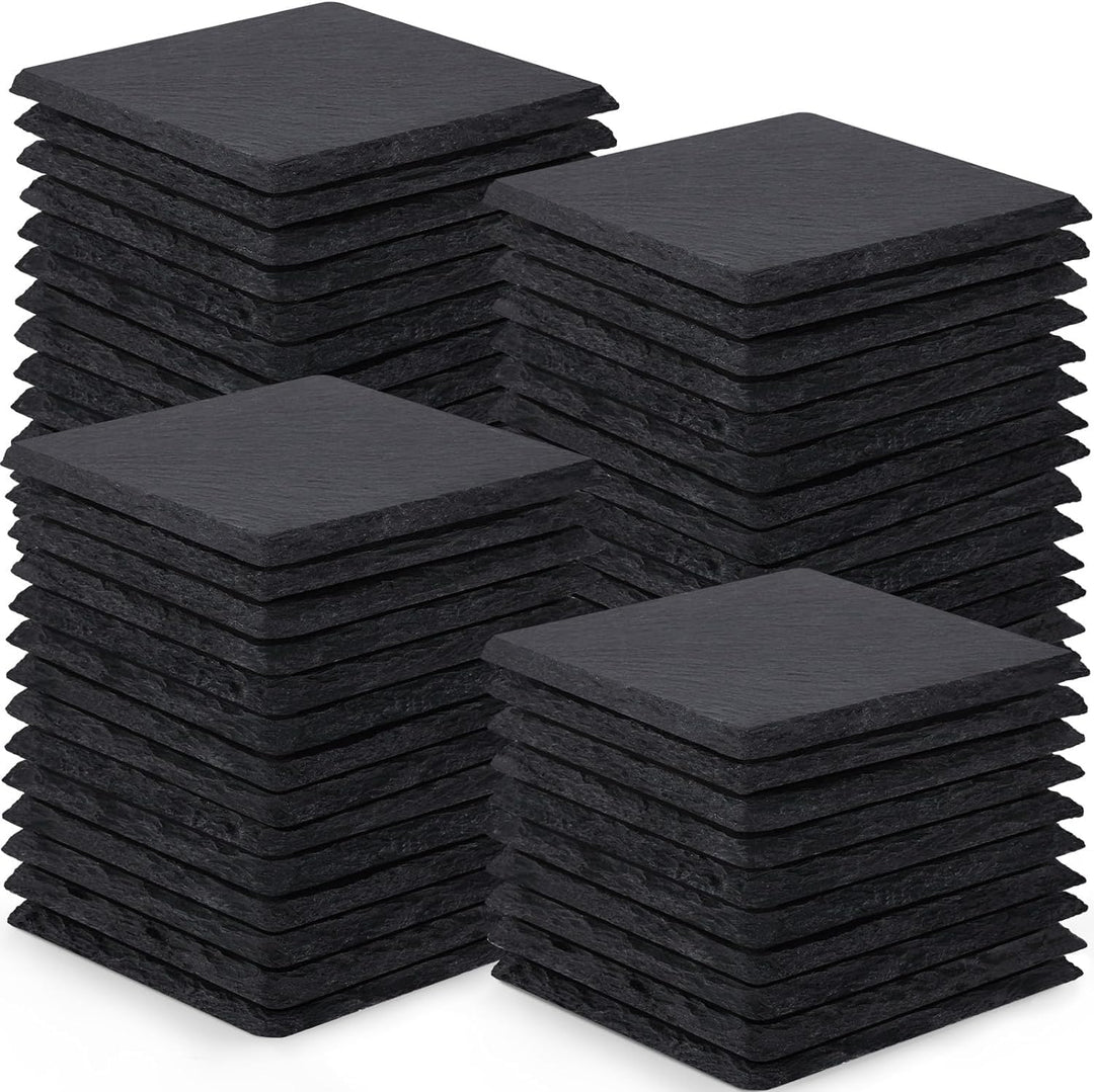 60 Stück Schiefer-Getränkeuntersetzer, GOH DODD 4 Zoll Schwarze Steinuntersetzer Set, Lasergravierte