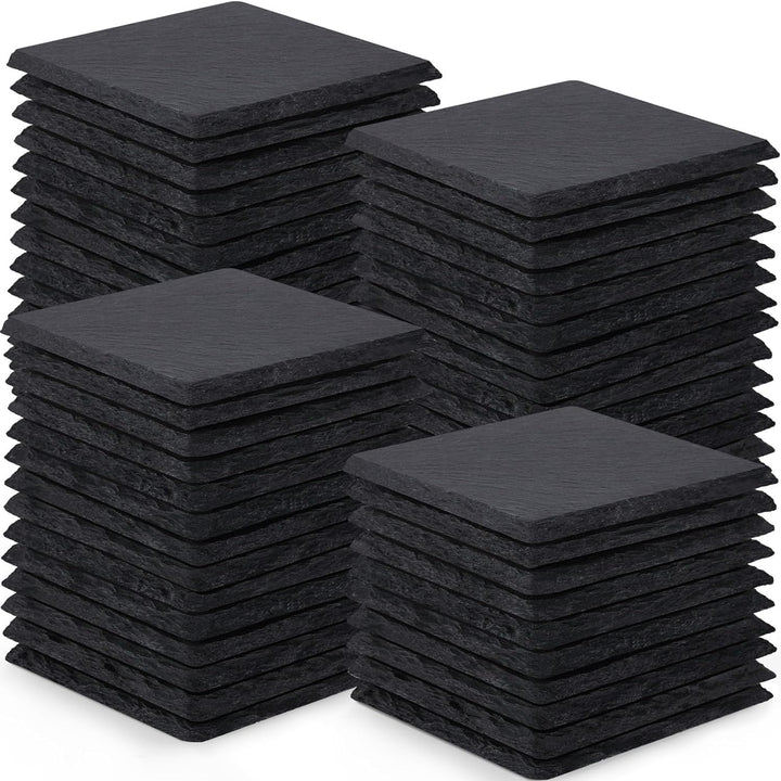 60 Stück Schiefer-Getränkeuntersetzer, GOH DODD 4 Zoll Schwarze Steinuntersetzer Set, Lasergravierte