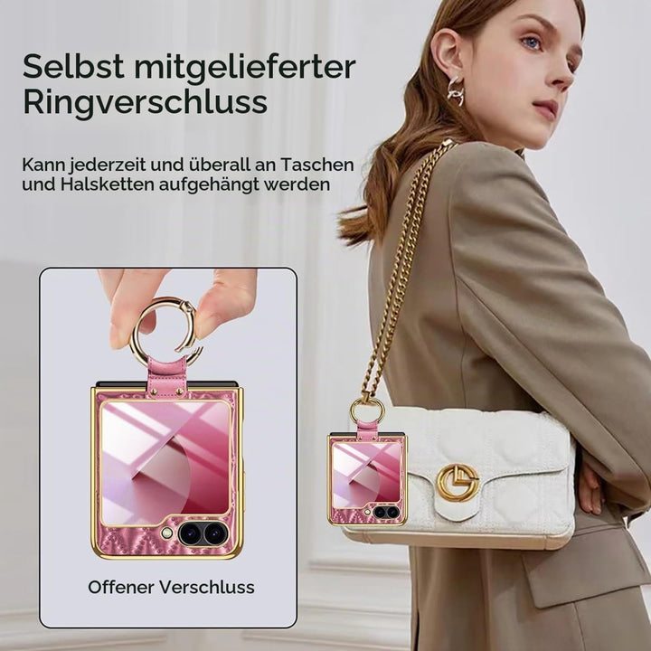 Miimall Lederhülle Kompatibel mit Samsung Galaxy Z Flip 6/Flip7 FE Hülle mit Kameraschutz+Ring Ständ