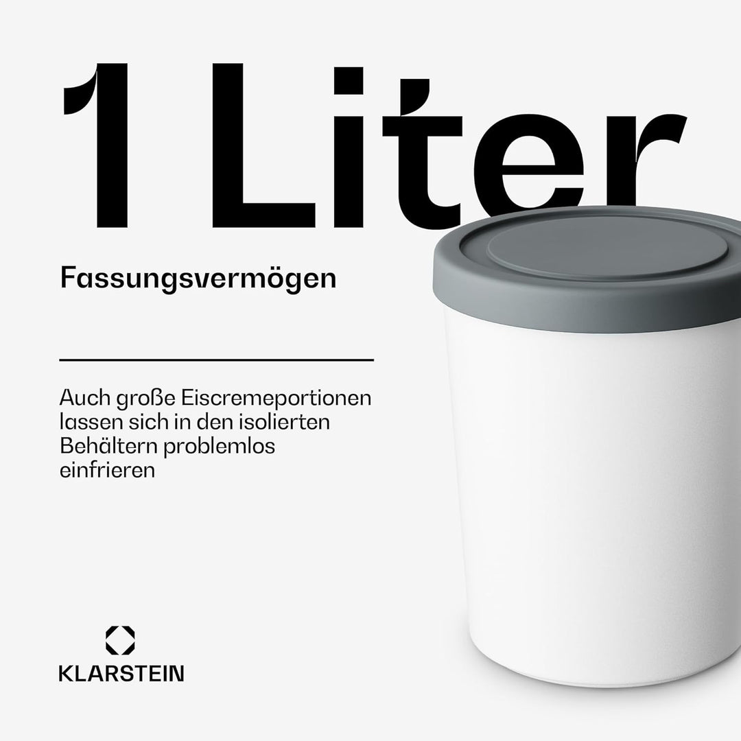 Klarstein Eisbehälter Für Speiseeis – 2x 1L, Spülmaschinenfest, Mit Deckel, Kunststoff, Für Selbstge