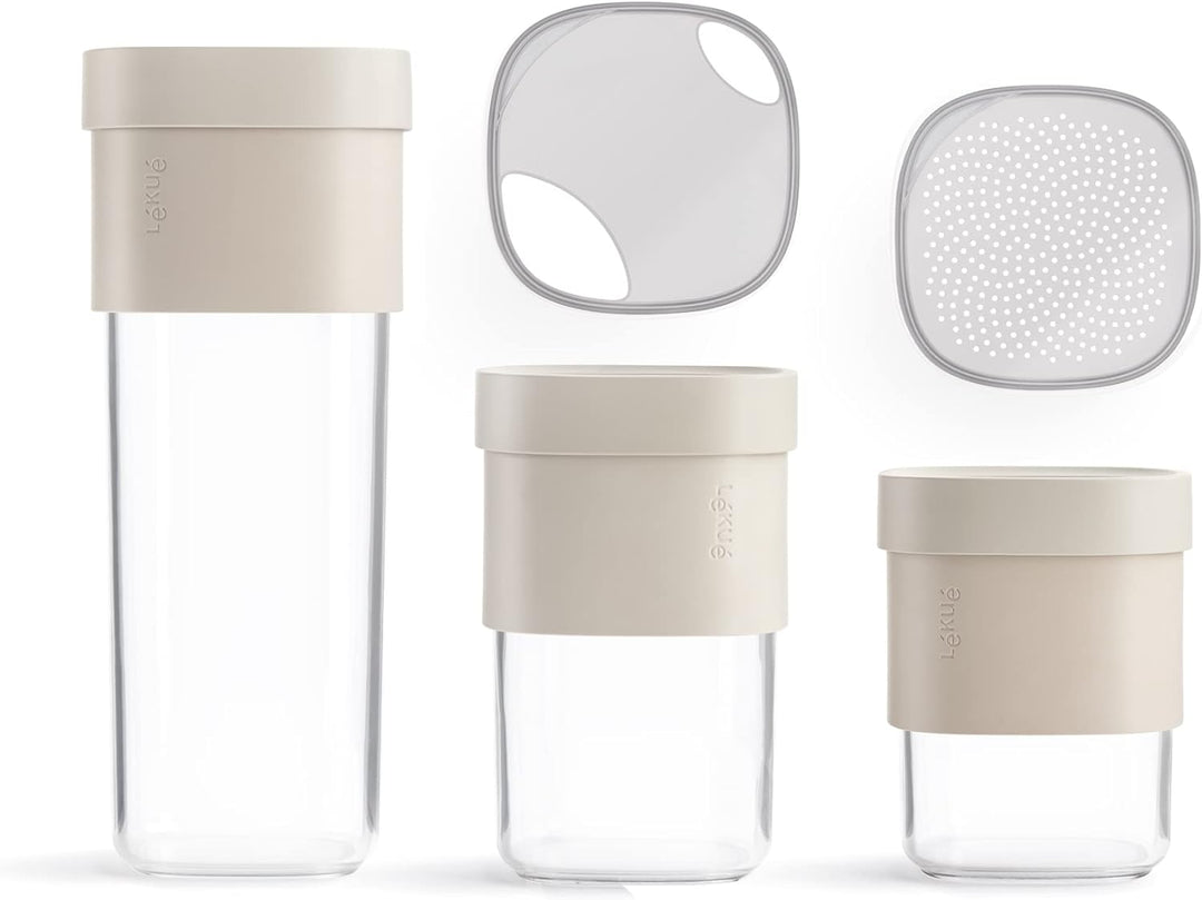 Lékué Vorratsdosen Flip Storage Set, Grau, LM Set L/M Grau, Set L/M Grau