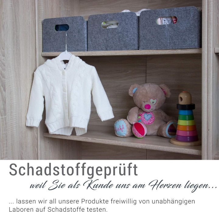 Luxflair 3er Set Faltbarer Aufbewahrungskörbe aus waschbarem Filz Graumeliert/grün, 30x24x15cm. Ordn