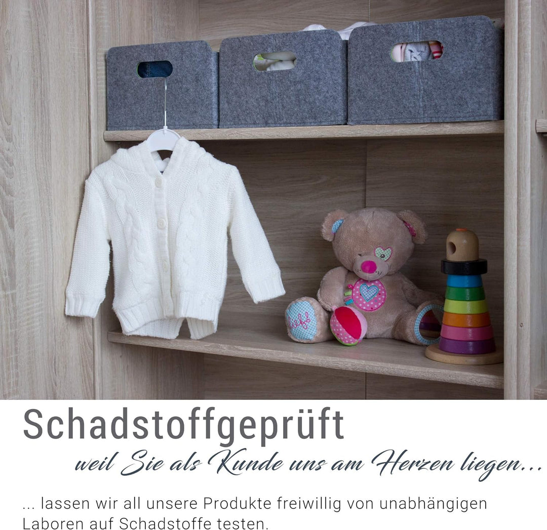 Luxflair 3er Set Faltbarer Aufbewahrungskörbe aus waschbarem Filz Graumeliert/grün, 30x24x15cm. Ordn