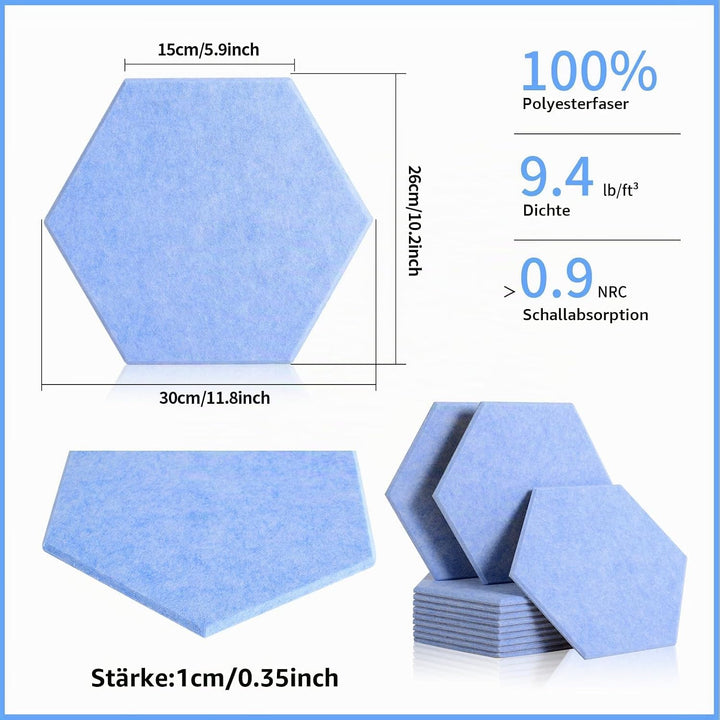 Rdutuok 12 Stück Akustik Panel,30x26x1cm Hexagon Akustik Absorber Schallschutzplatten Akustikpaneele